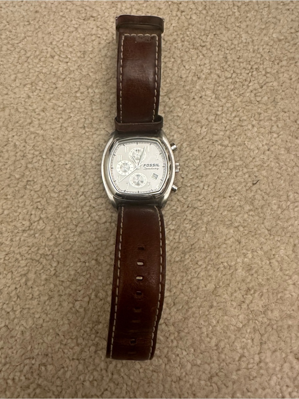 Fossil Men's Brown Leather Strap Watch with Silver Dial